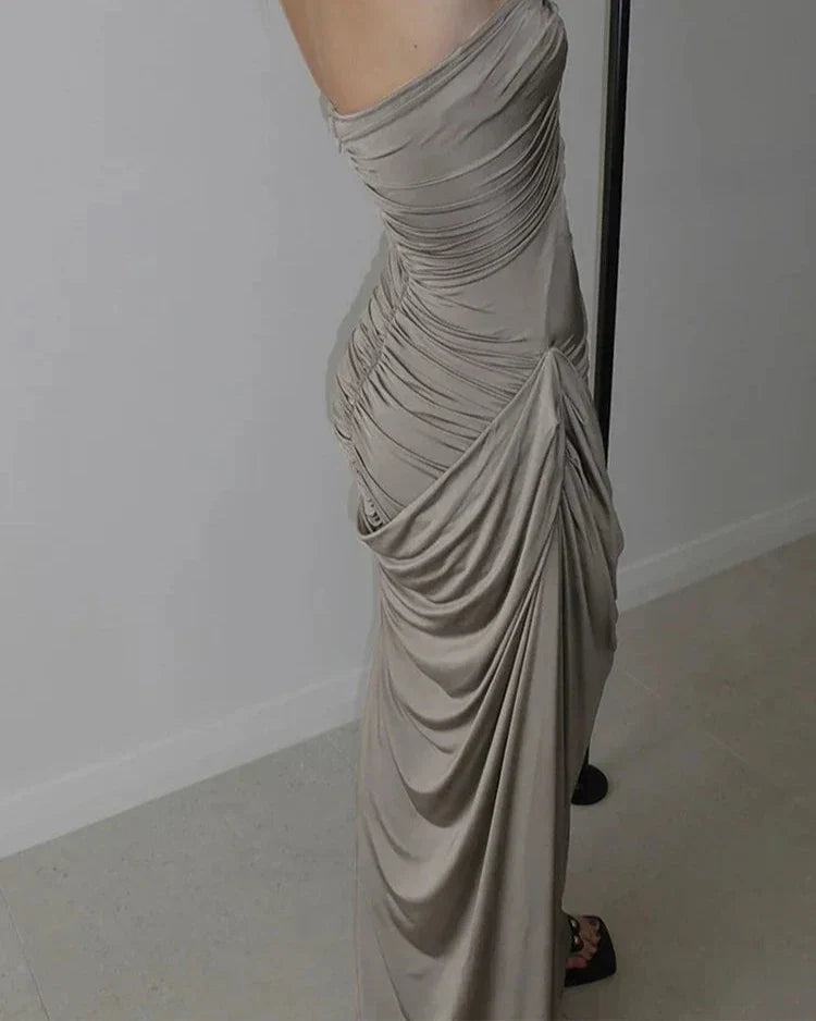 Maxiklänning Dam Asymmetrisk Design Polyester Spandex för Långa Klänningar Sommar-5