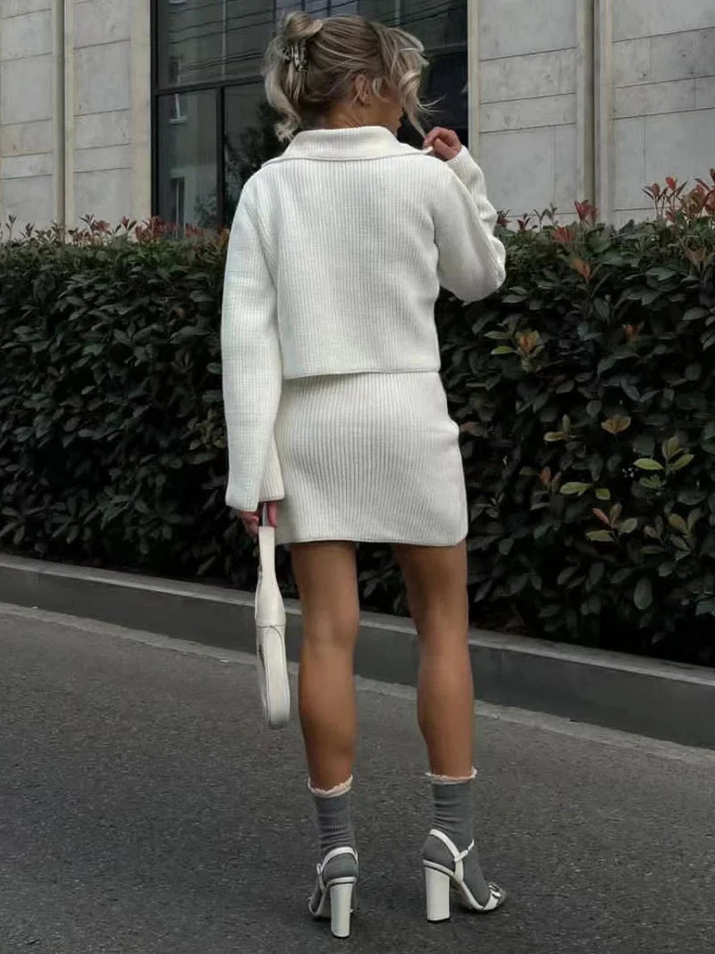 Tvådelat Set Dam Kjol Blazer Stickad Polyester-2