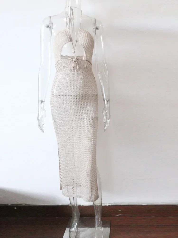 Maxiklänning Dam Monokrom Polyester Spandex Lång Klänning-4