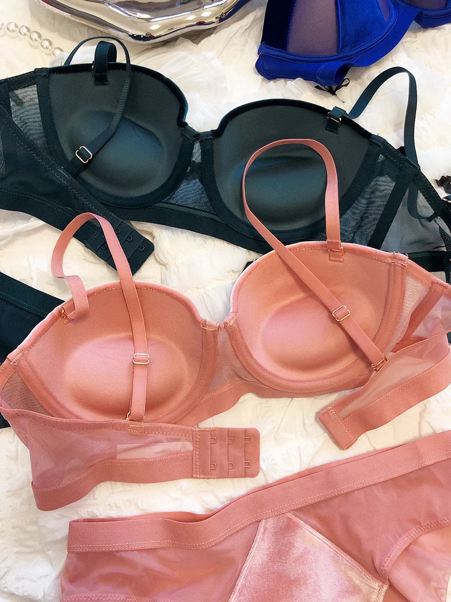 Dam BH-uppsättning i Spandex och Syntetiskt Läder med Lapptäcksdesign-3