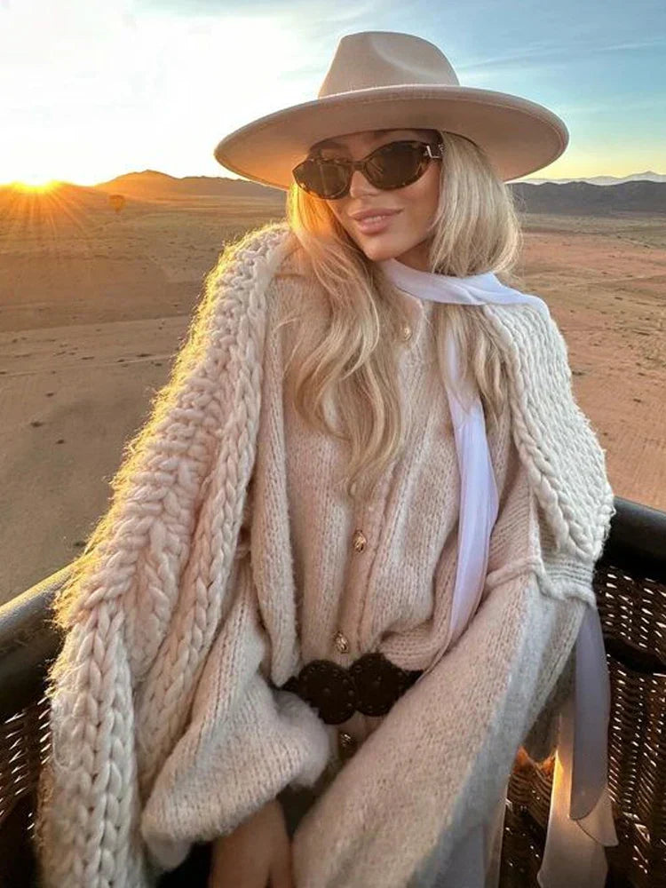 Kvinnors Stickad Jacka med Gyllene Knappar 100% Akryl-6