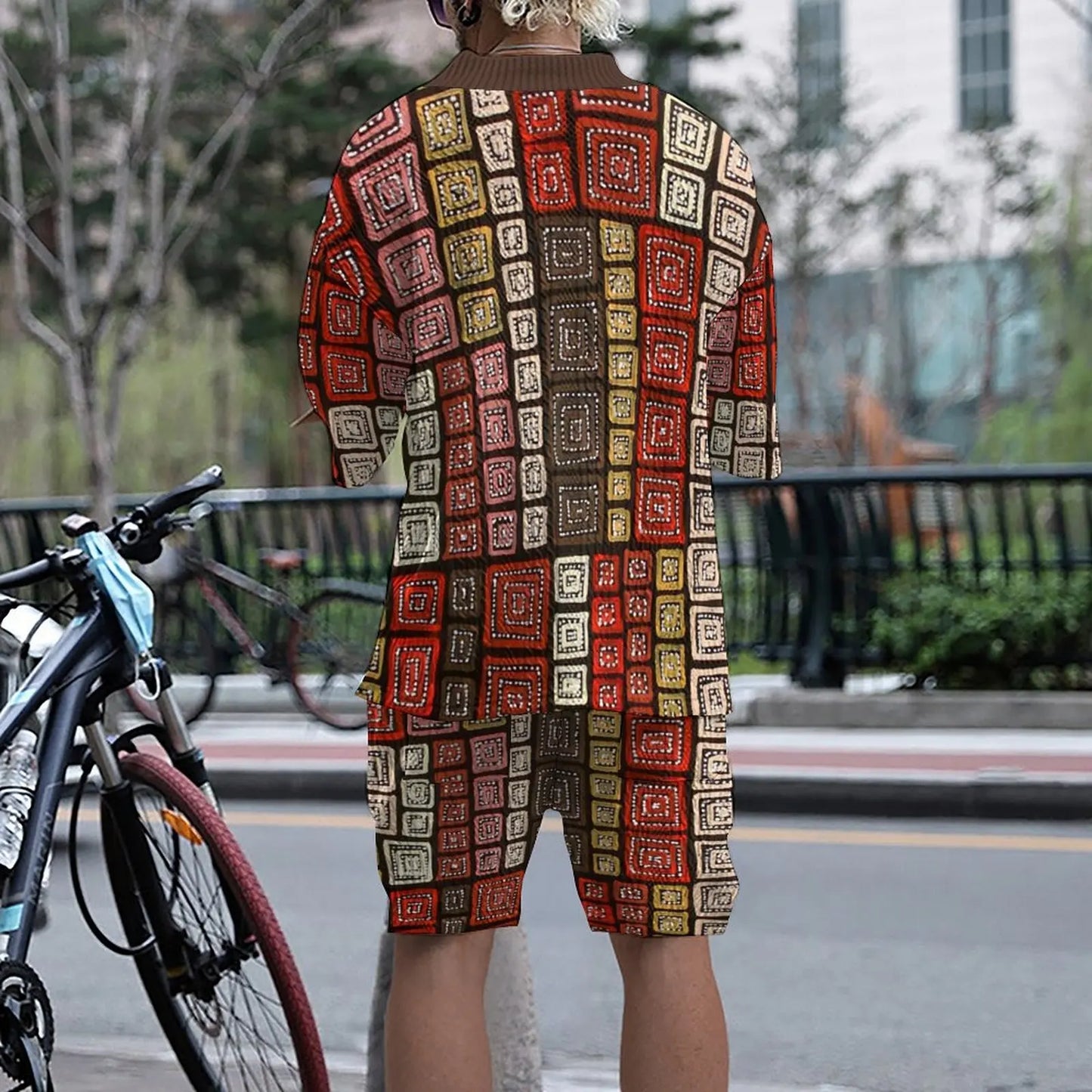 Dam Tvådelad Set Vintage Tryck 100% Bomull-2