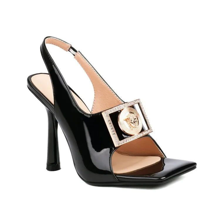Dam Klacksandaler Peep Toe Hög Klack Målade Läder 12