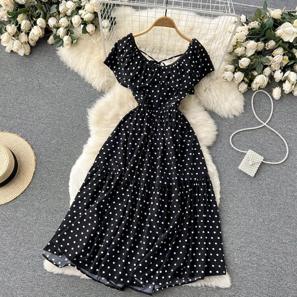 Kvinno Midi Klänning A-Linje V-Hals Polyester-2