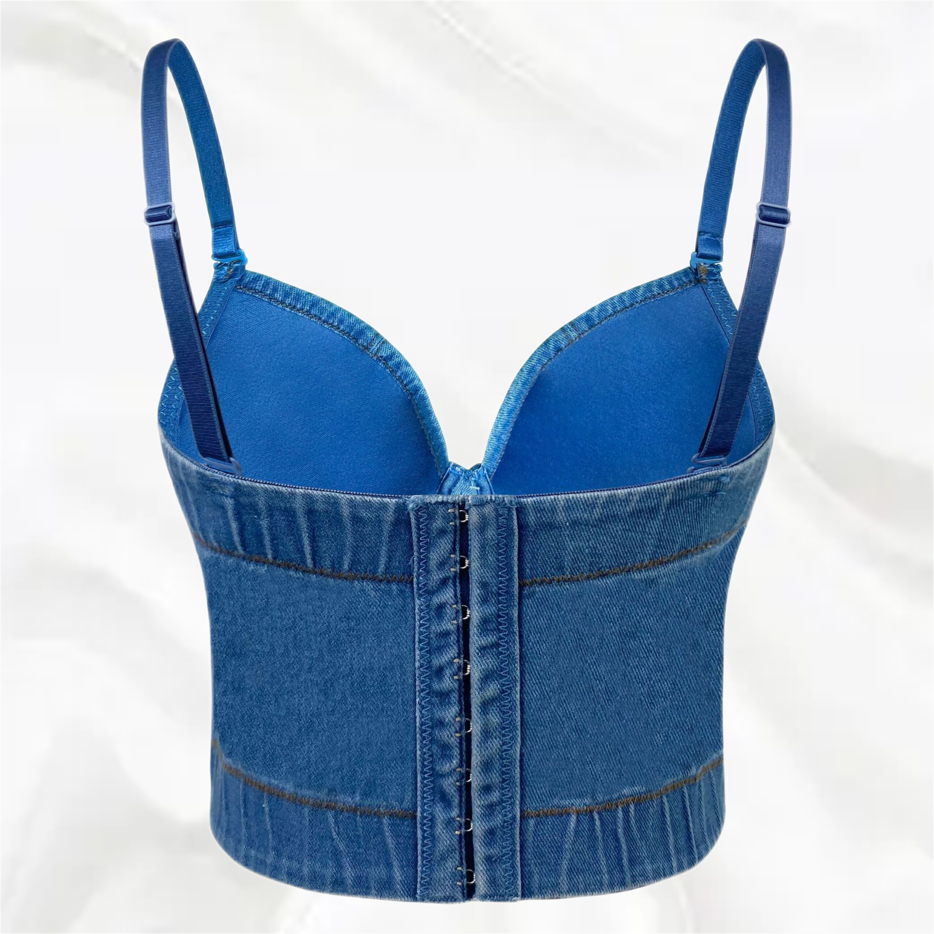 Dam Festtopp Glittrig Paljett Denim Crop Top-3
