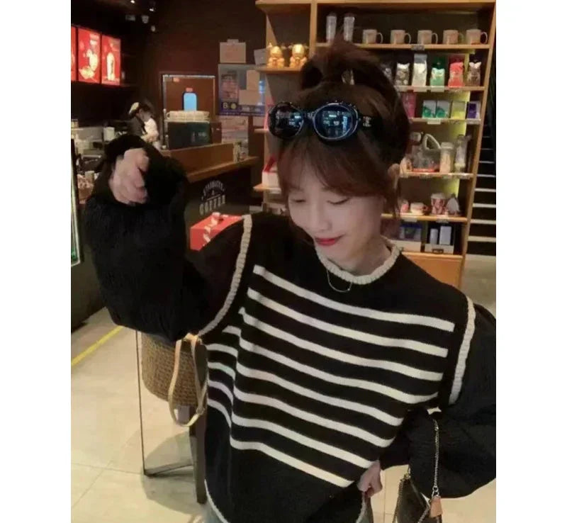 Kvinnors Tröja Randig Puffade Ärmar Pleasant Stick Mix-2