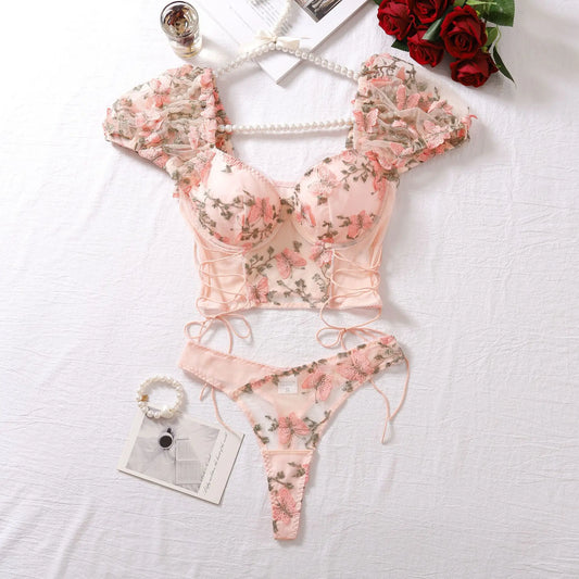 Dam Lingerie Set Blommönster Polyester Acetat Viskos-1