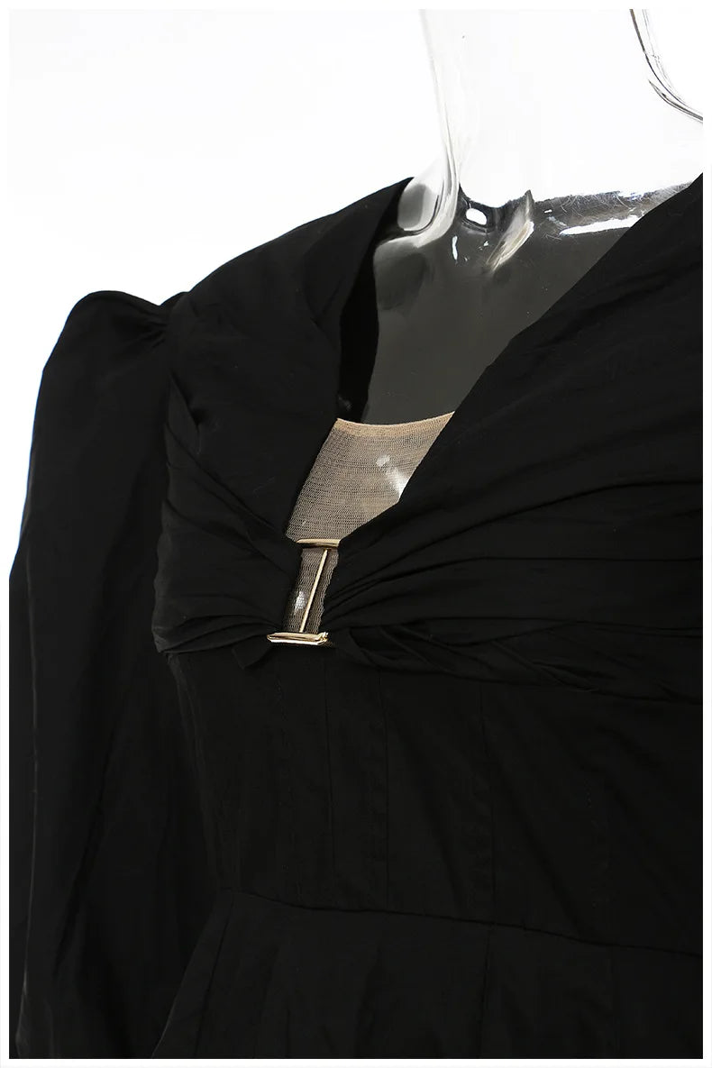 Dam Mini Klänning Puffärmar Bomull Elegant-2