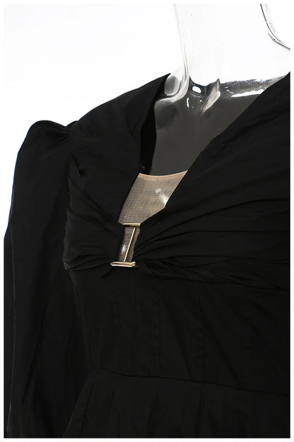 Dam Mini Klänning Puffärmar Bomull Elegant-2