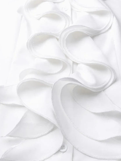 Vit Dam Blus Klassisk Passform Polyester Spandex-4