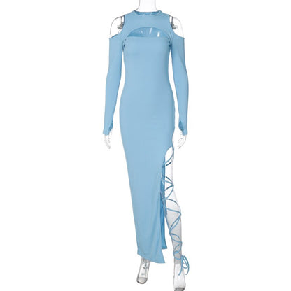 Maxi Klänning Dam Asymmetrisk O-Hals Långa Ärmar Polyester-6