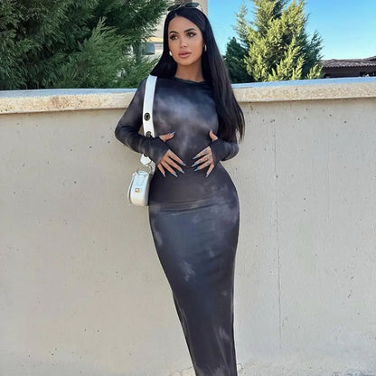 Dam Midiklänning Figurnära Batikmönster Polyester-2