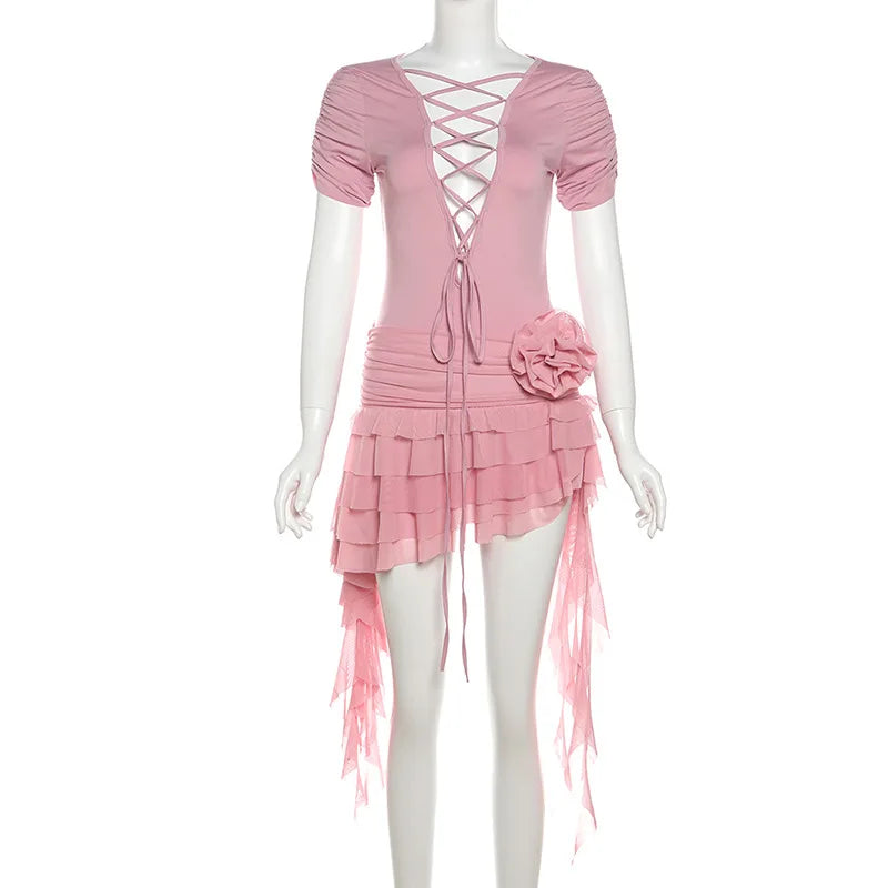 Dam Miniklänning V-ringad Polyester Spandex Asymmetrisk Design-6