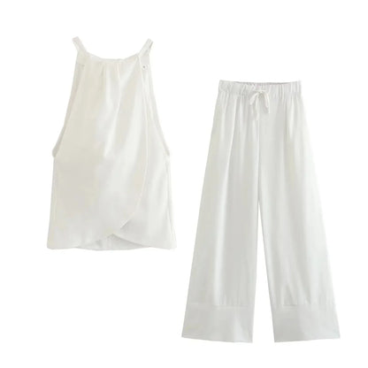 Monokrom Linnedräkt för Damer – Elegant Byxuppsättning med Reflekterande Detaljer och Elastisk Passform 7