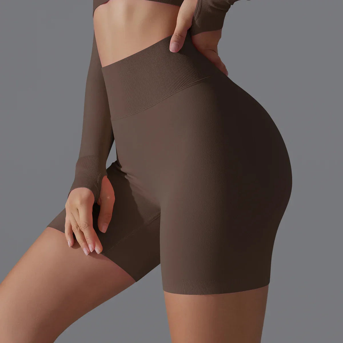 Kvinnors Träningsshorts Sömlösa Scrunch Hög Midja Elastiskt Material-5
