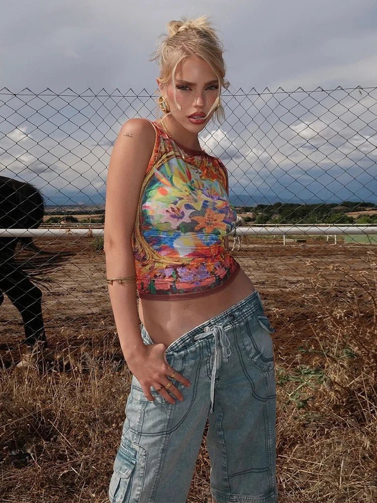 Dam Crop Top Tryckdesign Stretchmaterial-4