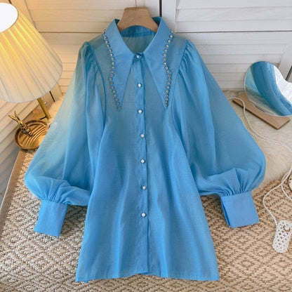 Kvinnors Blus Monokrom Chiffong med Klockärmar-4