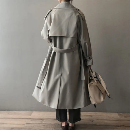 Kvinnors Trench Coat Dubbelknapp Hållbart Tyg-2