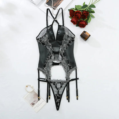 Damunderkläder Set Blommig Broderi Polyester Spandex Snygga Sexiga Underkläder-6