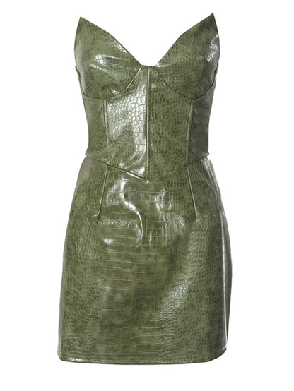 Dam Miniklänning V-ringad Syntetiskt Läder 8