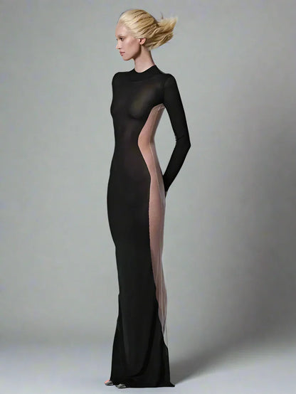 Dam Maxiklänning O-hals Transparent Detaljer Polyester-2