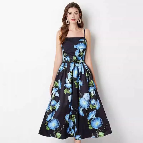 Kvinnors Midi Klänning Tryckdesign Bomull Polyester 1