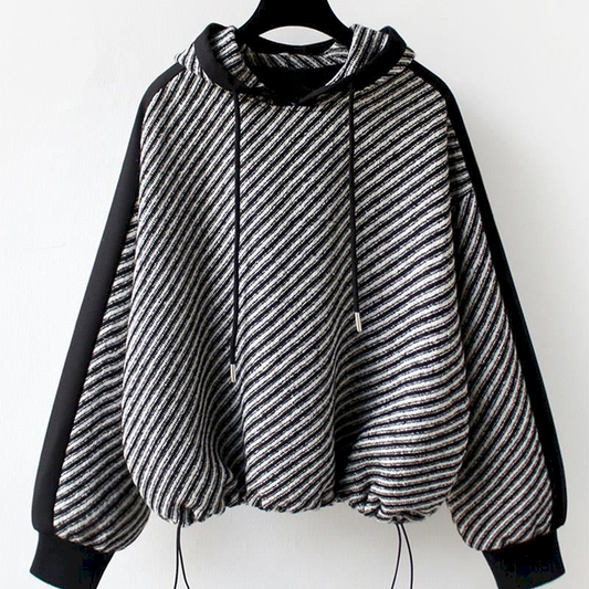 Dam Hoodie Randig Mjuk Bomull-1