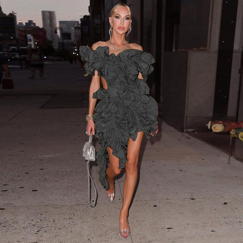 Variant image for Kvinnors Miniklänning V-ringning Asymmetrisk Polyester Spandex-1