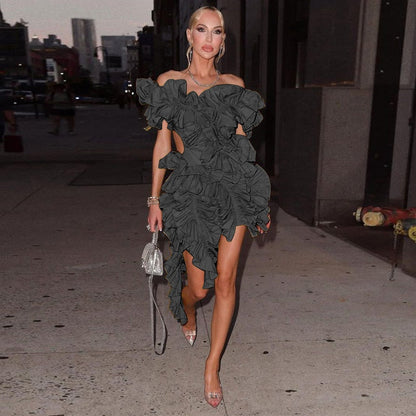 Variant image for Kvinnors Miniklänning V-ringning Asymmetrisk Polyester Spandex-1