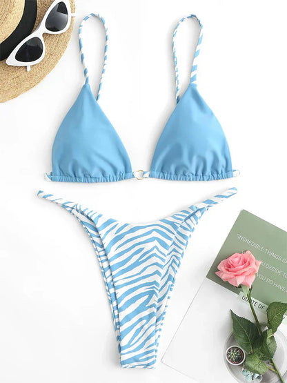 Baddräkt Dam Högskuren Zebra Mönster Shaping Nylon Elastan-1