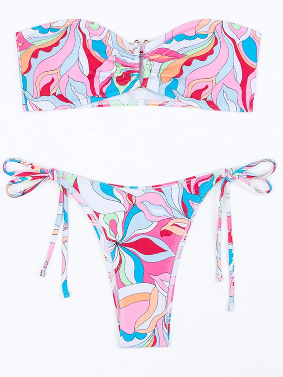 Dam Bikini Tryckdesign Trådlöst Stöd Spandex Polyester-3