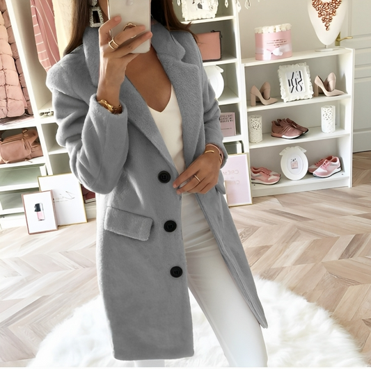 Kvinnors Lång Trench Coat Teddy Material Värmande Stil-1