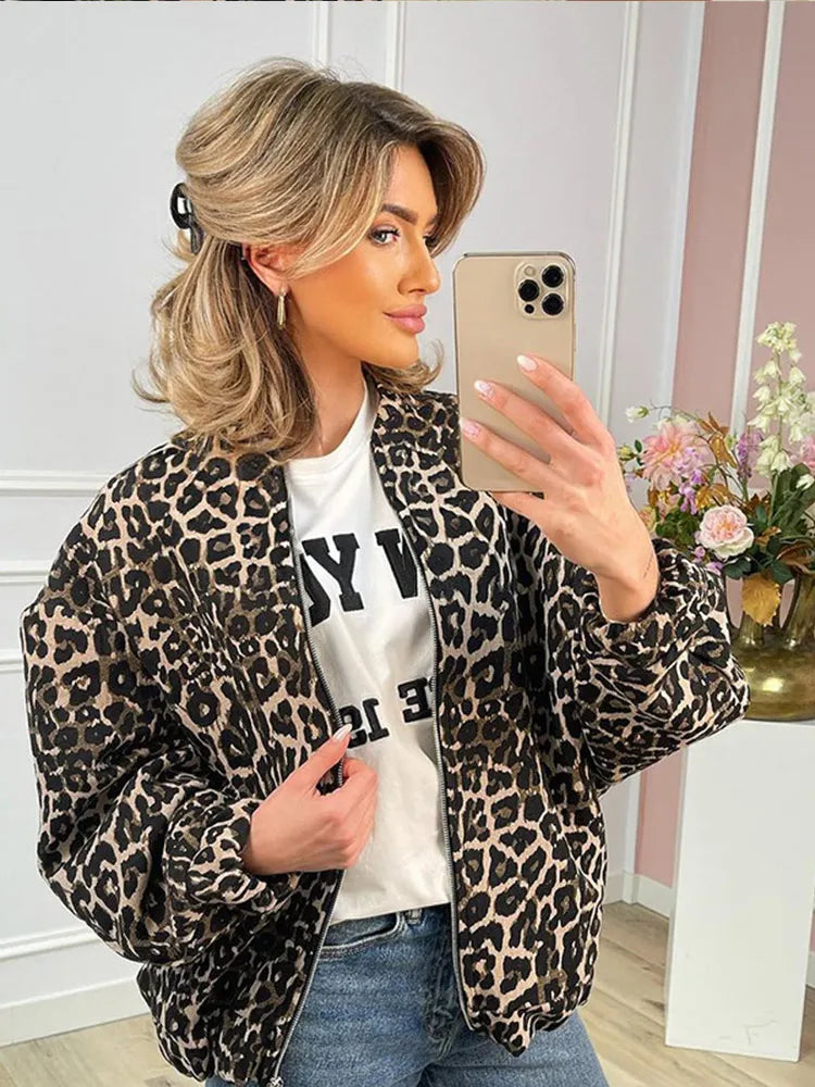 Kvinnors Jacka Leopardmönster Avslappnad Mjukt Tyg 2