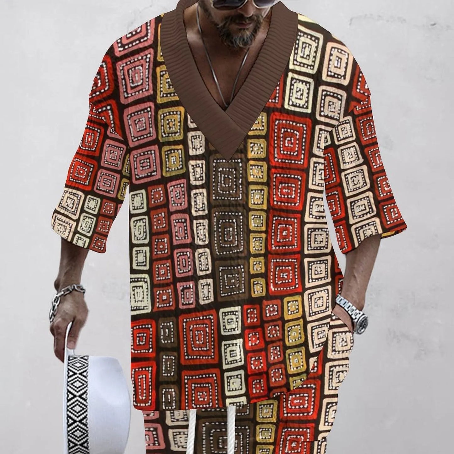 Dam Tvådelad Set Vintage Tryck 100% Bomull-1