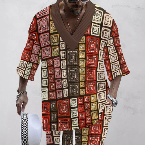 Dam Tvådelad Set Vintage Tryck 100% Bomull-1