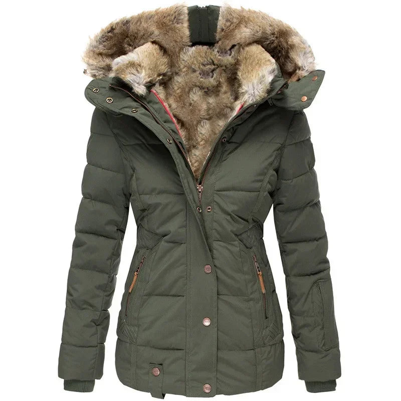 Lång Vinterrock Dam med Ullkrage och Blixtlås - Svart Polyester för Värme och Stil 5