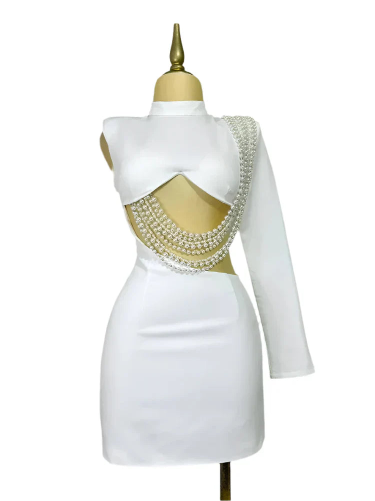 Dam Mini Klänning Monokrom Design 100% Polyester Elegant Festklänning-5