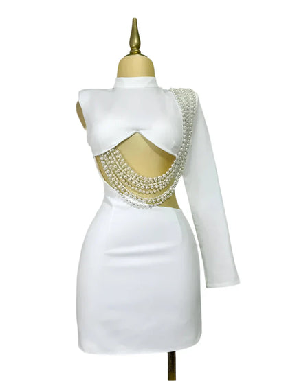 Dam Mini Klänning Monokrom Design 100% Polyester Elegant Festklänning-5