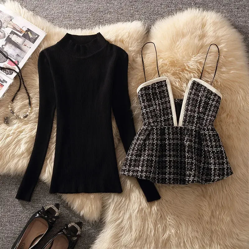 Dam Festtoppar med Pärlkrage och Rollkrage i Ull-2