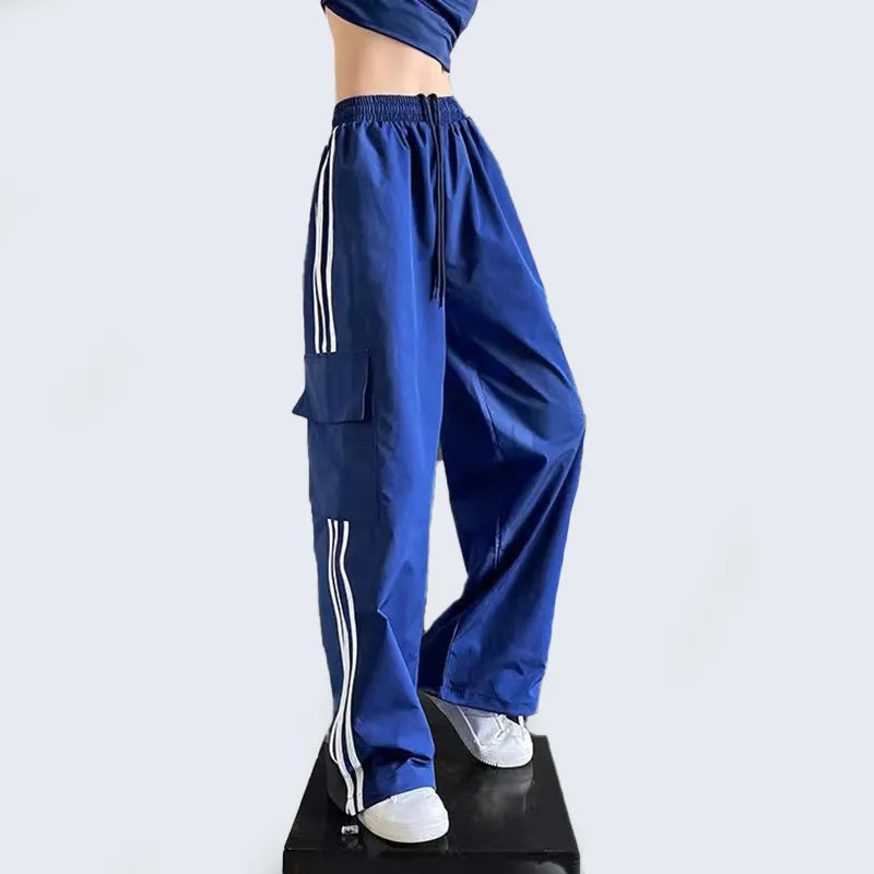 Dam Byxor Med Resår I Midjan Randiga Polyester Snygga Långa-5
