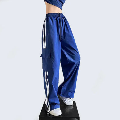 Dam Byxor Med Resår I Midjan Randiga Polyester Snygga Långa-5