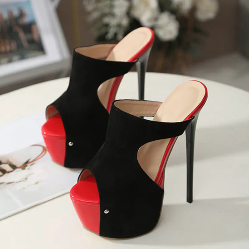 Dam Platåpumpar Flockmaterial Mycket Hög Klack Gummisula-4