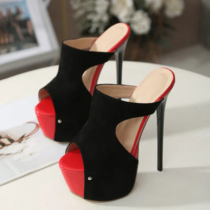 Dam Platåpumpar Flockmaterial Mycket Hög Klack Gummisula-4