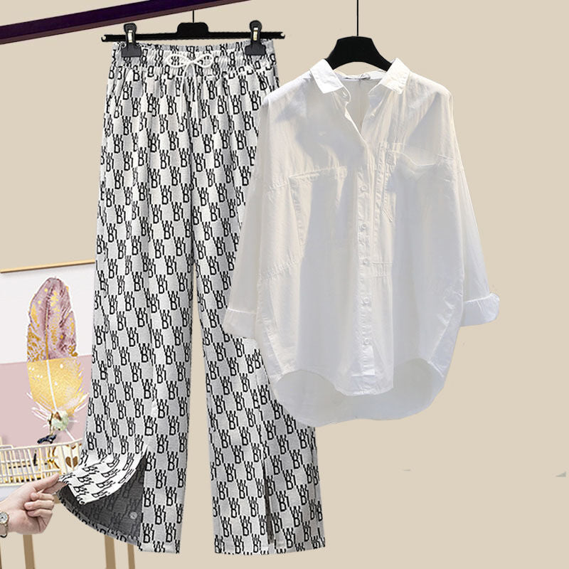 Dam Hosen Set Löst Snitt Polyester V-ringad Hög Midja-4