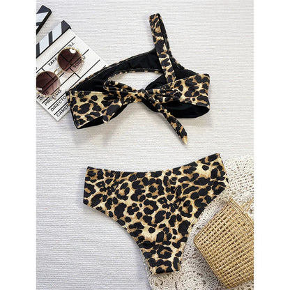 Dam Bikini Leopardmönster Polyester Spandex för Badkläder-6