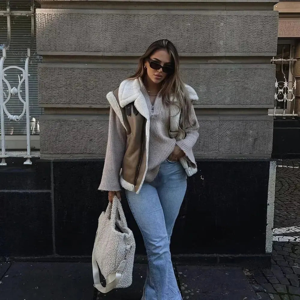 Dam Vinterväst Stort Snitt Mjuk Textil-3