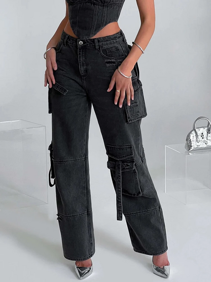 Variant image for Herr Cargobyxor Hög Midja Denim Urban Stil-4