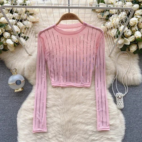 Variant image for Dam Crop Top Långärmad Figurnära Polyester-7