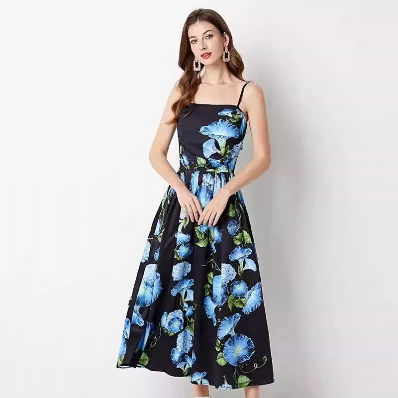 Kvinnors Midi Klänning Tryckdesign Bomull Polyester 2