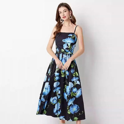 Kvinnors Midi Klänning Tryckdesign Bomull Polyester 2